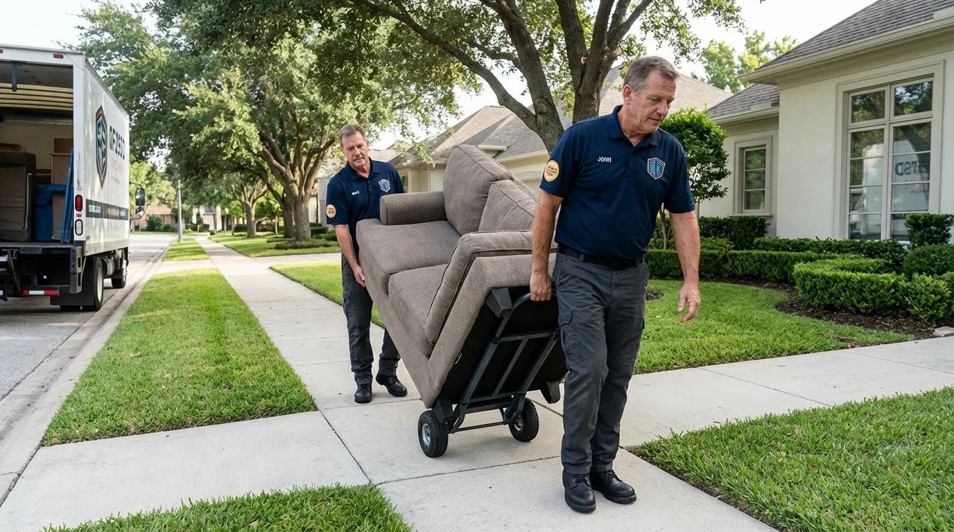 Local residential moving crew loading furniture in Galena Park, TX