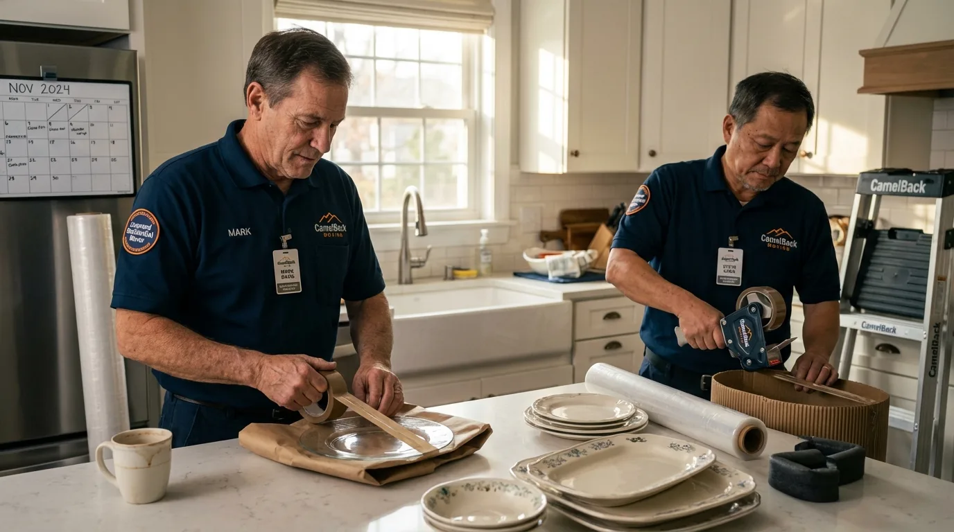 Professional crew packing kitchen dishware in Galena Park, TX